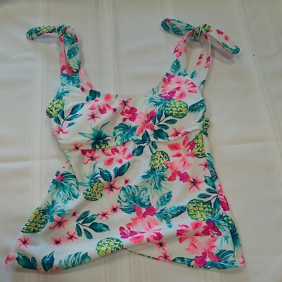#ad NWT Arizona Tankini Floral White Pink Green Swimsuit Padded cup S and L $14.99