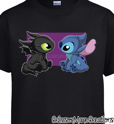 #ad Toothless and Stitch Cotton T Shirt Kids Ladies Mens Sizes AU $27.00