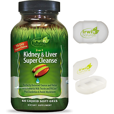#ad IRWIN NATURALS Kidney Liver 2 in 1 Super Cleanse 60 Count with Pill Case $23.77