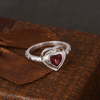#ad 925 Sterling Silver Heart Red Garnet Gemstone Promise Ring For Women Engagement $21.99