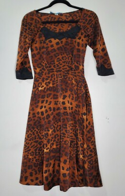 #ad Western Kitty Size 2 Pin Up Retro Dress Leopard Print Sheath 100% Silk $16.00