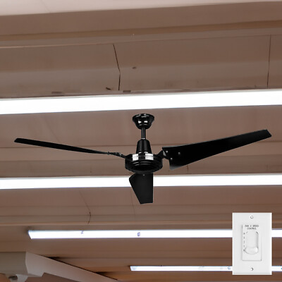 #ad Industrial Commercial Ceiling Fan 60#x27;#x27; Indoor Outdoor With Wall Control Black $157.90