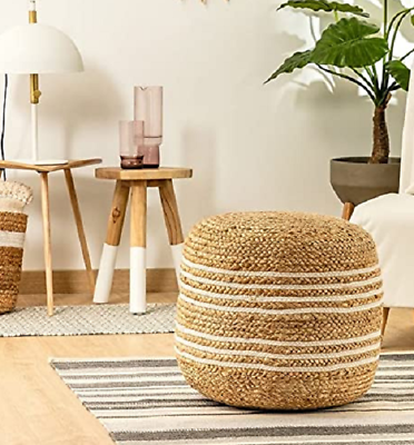 #ad Ottoman Pouf Cover Jute amp; Cotton Braided Home Decor living Room Foot Stool Cover $44.99