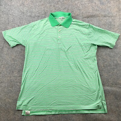 #ad Peter Millar Polo Shirt Mens XL Green Stripe Short Sleeve Golf Cotton Stretch $18.98