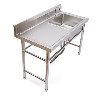 #ad Commercial Kitchen Sink Prep Table w Faucet Stainless Steel Single Compartment $218.50