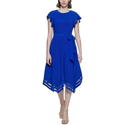 #ad Jessica Howard Womens Blue Handkerchief Hem Knee Midi Dress Petites 6P BHFO 9800 $22.99
