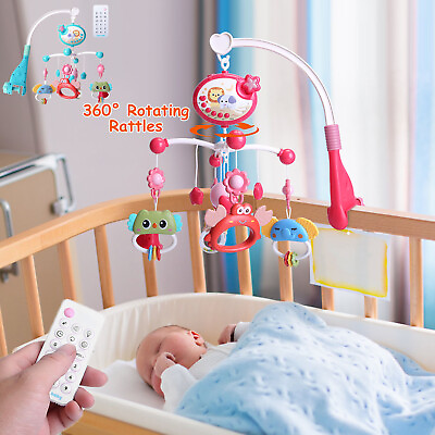#ad Baby Musical Bed Bell Nursery Crib Mobile Music Box Rattle Toy Light W remote $27.27