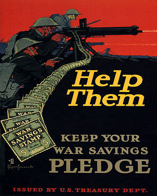 #ad POSTER HELP THEM US ARMY TROOPS TRENCH WAR SAVINGS PLEDGE VINTAGE REPRO FREE S H $59.00