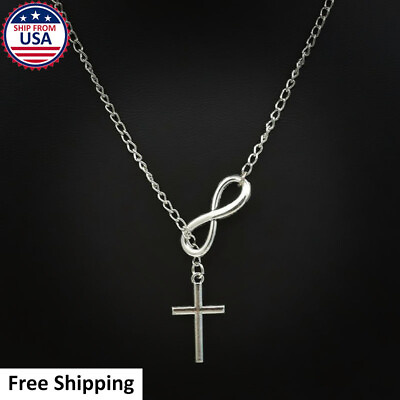 #ad Women#x27;s Fashion Jewelry 925 Sterling Silver Infinity Cross Necklace $4.86