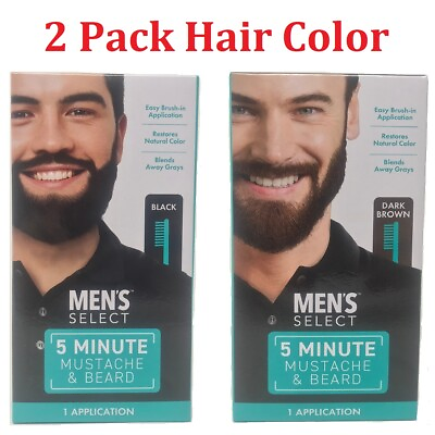 #ad 2pk Men#x27;s Select Mustache and Beard Hair Color Dye 5 minute Black or Dark Brown $9.75