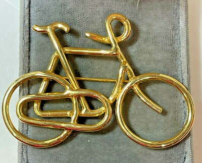 #ad Vintage Large Bicycle Bike Gold Tone Filigree Brooch Pin 2G 2 $24.99