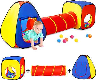 #ad Kids Play Tent with Ball PitCrawl TunnelCastle Tent Pop up Toddlers $46.99
