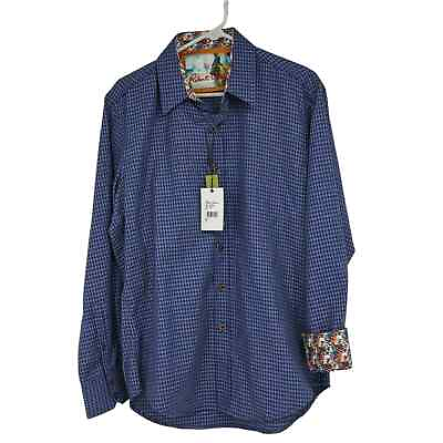 #ad NWT Men’s Robert Graham Med Blue Gray Classic Fit Murano L S Button Front Shirt $73.00