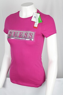 #ad Guess Jeans Eco Steel Sequin Foil Tee Short Sleeve Shirt Dragonfruit Purple $20.39