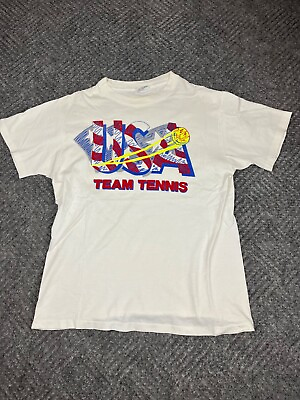#ad Vintage 90s Team USA Tennis Team T Shirt Adult Large White Logo Graphic Mens $19.00