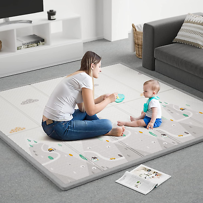 #ad Baby Play Mat 59quot;X59quot; Foldable amp; Reversable Large Baby Mat 0.4quot; Thick Waterpro $69.89