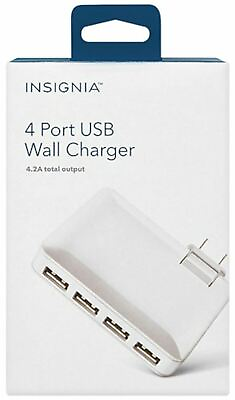 #ad NEW Insignia 4 Port USB Travel Wall Charger 4.2A 21w White Folding Plug Slim $7.12