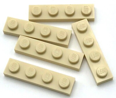 #ad Lego 5 New Tan Plates 1 x 4 Stud Pieces $1.69