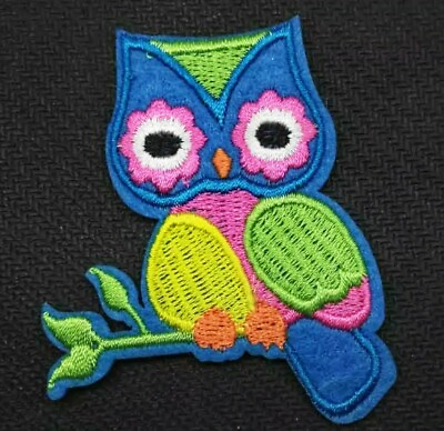 #ad Owl Patch Woodland Bird Embroidered Iron Sew On Applique 2.17quot; X 2.60quot; Blue Pink $6.64