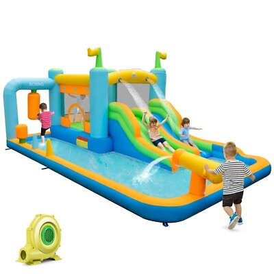 #ad Inflatable Water Slide Giant Kids Bounce House Park Splash Pool With 735W Blower $268.96
