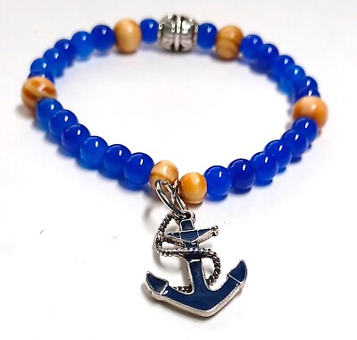 #ad Anchor Charm Blue Beaded Bracelet $11.95