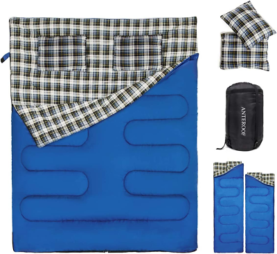 #ad Double Sleeping Bag 2 Person Sleeping Bags with 2 Pillows Adults Teens Portable $83.99