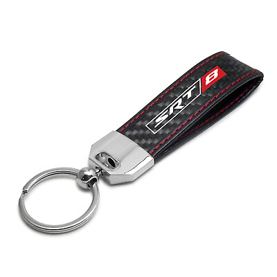 #ad Dodge SRT 8 Logo Real Black Carbon Fiber Loop Strap Key Chain with Red Stitching $26.99