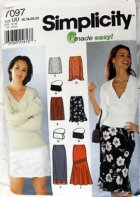 #ad Simplicity Womens Pattern Skirt 6 Ways Handbag Purse Sz 16 18 20 22 Pencil Flare $5.00