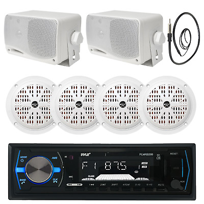 #ad 6.5quot; Marine 120W Speakers Pyle Black Bluetooth USB RadioAntenna 3.5quot; Speakers $120.49