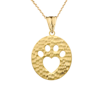 #ad Solid 10k Yellow Gold Cut Out Paw Print Pendant Necklace $279.99
