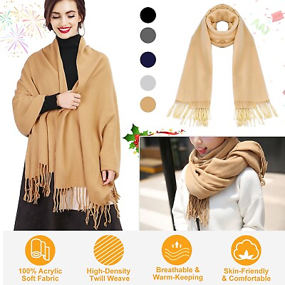 #ad Winter Wool Scarf Unisex Oversize Acrylic Soft Pashmina Blanket Shawl Wrap Solid $8.98