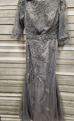 #ad Beautiful 1 Of Kind Custom Made Boutique 10 Grown Gray Lace Nim Boutique Dress $200.00