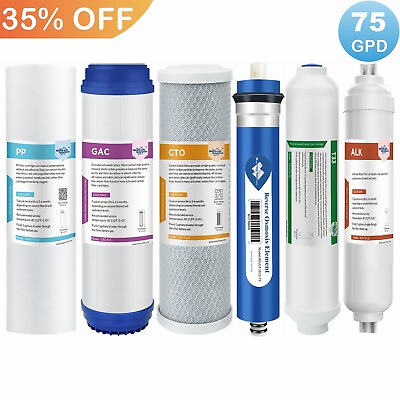 #ad 6 Stage Reverse Osmosis System pH Alkaline Water Filter Set with 75G RO Membrane $35.99