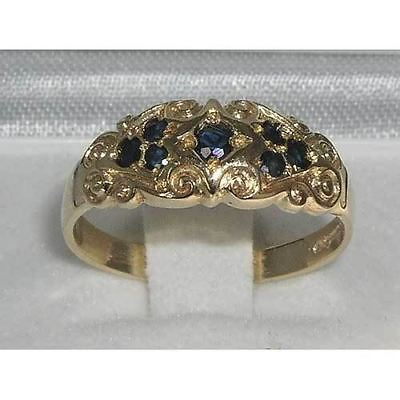 #ad High Quality Solid 9ct Gold Natural Sapphire Vintage Style Carved Band Ring GBP 349.00