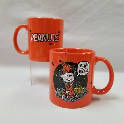 #ad Set of 2 Peanuts Charlie Brown Orange 2019 Halloween Great Pumpkin Coffee Mugs^ $11.99
