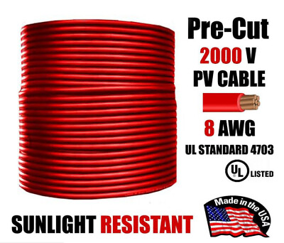 #ad 8 AWG Gauge PV Wire 1000 2000 Volt Pre Cut 15 500 Ft Solar Installation RED $80.00