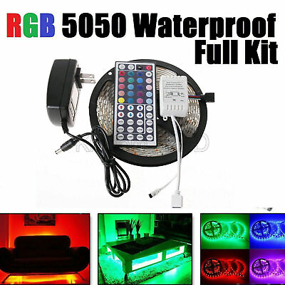 #ad 5M 5050 RGB LED Strip Light Full Kits w 44keys Remote DC 12V Power Supply USA $10.73