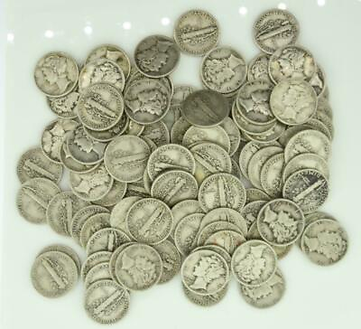 #ad Mercury Dimes $10 Face Value 90% Silver 2 Rolls 100 Coin Bulk Lot Collection $226.46