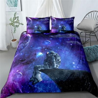 #ad Planet Spaceman Starry Sky Quilt Duvet Cover Set Kids Pillowcase Doona Cover $54.99