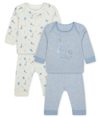 #ad Mothercare Baby Boys Pyjamas Zoo Animal Blue Pure Cotton 2 Pack Pyjamas Set NEW GBP 4.95