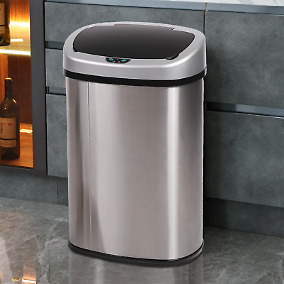 #ad 13 Gallon Stainless Steel Garbage Can Metal Trash Bin W Lid For Kitchen Bedroom $56.40
