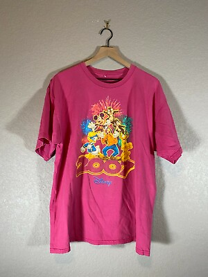 #ad 2007 Disney amp; Gang Mickey Donald Goofy Pluto Fireworks Pink Shirt XL Y2K 2000s $10.00