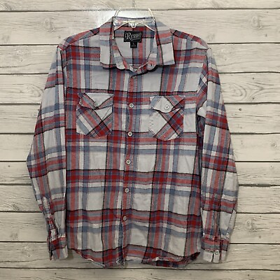 #ad Youth Large Long Sleeve Button up Flannel Shirt Multicolor Plaid 100% cotton $12.99