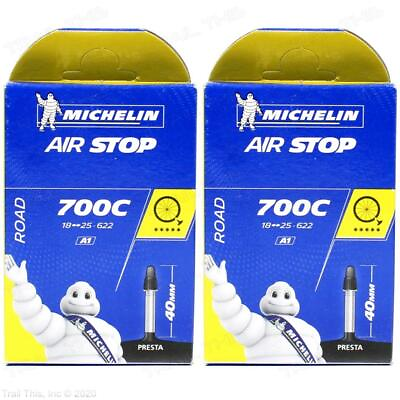 #ad Two 2 Pack Michelin Airstop 700x18 23 25 40mm Presta Valve PV Road Bike Tube $9.85