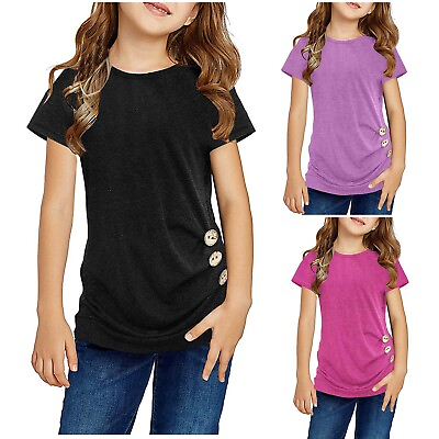 #ad Knot Tunic Button Short Girls Sleeve TShirt Casual Tops Front Blouse Tee Kids $11.73