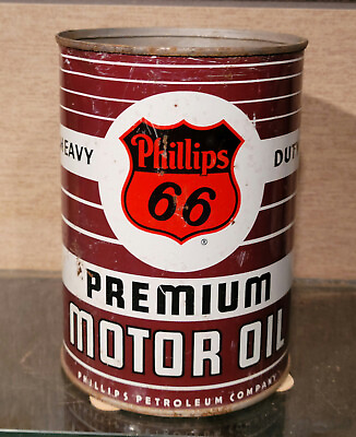 #ad RARE PHILLIPS 66 HEAVY DUTY quot; LUBRI TECTIONquot; ONE QUART MOTOR OIL TIN CAN $125.00