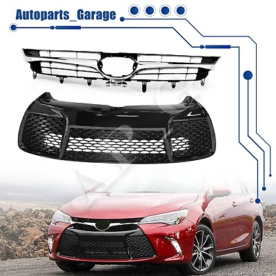 #ad Fit For 2015 2017 Toyota Camry SE Chrome Upper amp; Lower Bumper Grill Grille 2pcs $86.99
