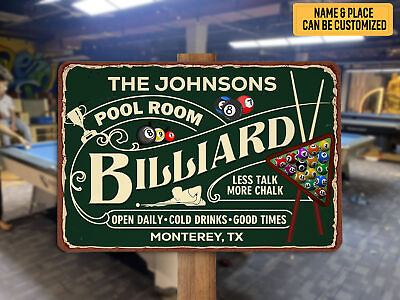 #ad Personalized Pool Room Billiard Metal Sign Billiards Lover Gifts Game Club Decor $16.99