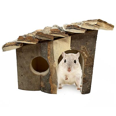 #ad kathson Hamster Wooden House Small Pet Hideout Climbing Play Hut Natural Wood w $20.87