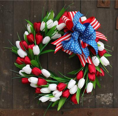#ad Tulip Flower Wreath Home Party Door Wedding Decor July Of 4th Independence Day $19.99
